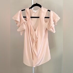 Elegant Pink Ruffle Sleeve Women's Top
